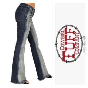 Cowgirl Tuff Livin On The Edge Trouser Jean 35/31 Stretch 2 Tone Boot Flare Fray